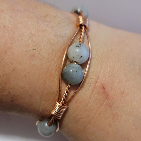 Handmade Wire Wrapped Copper Labradorite Cuff Bracelet – Natural Stone - Picture 2 of 6